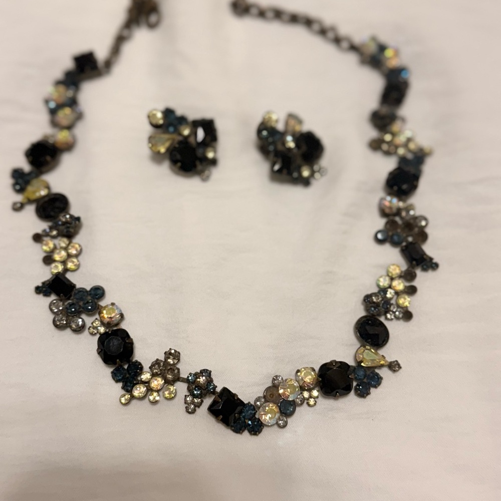 Sorrelli Black and Blue Crystal Necklace Set : earrings are clip on
